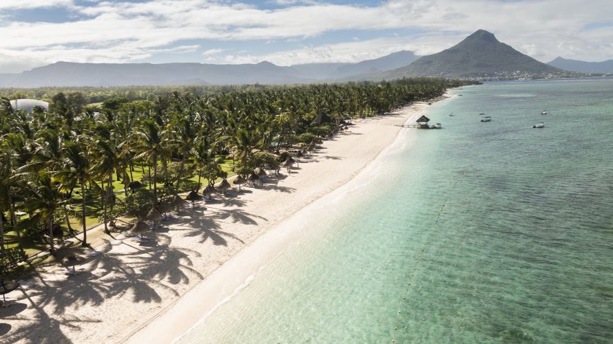 Family, kids in sea, Mauritius