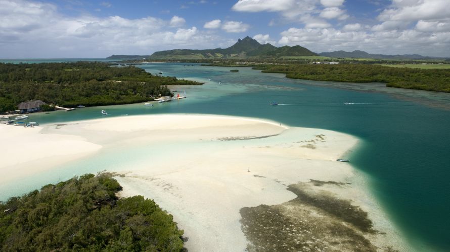 Family, kids in sea, Mauritius